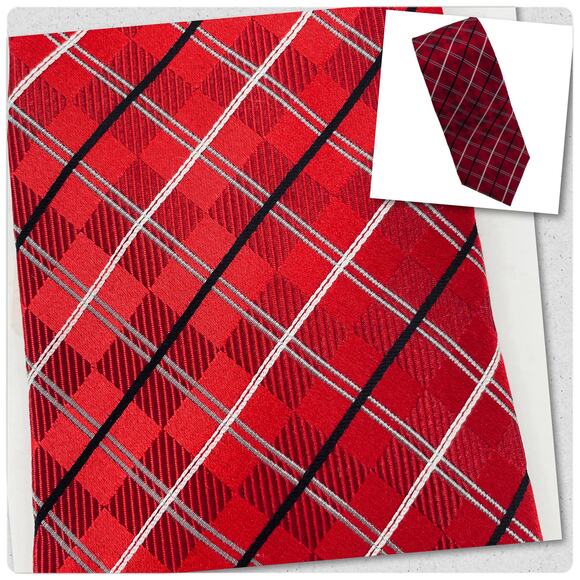 Croft & Barrow Red Diagonal Striped Window Pane Classic Silk Tie Men NWT - Picture 1 of 11